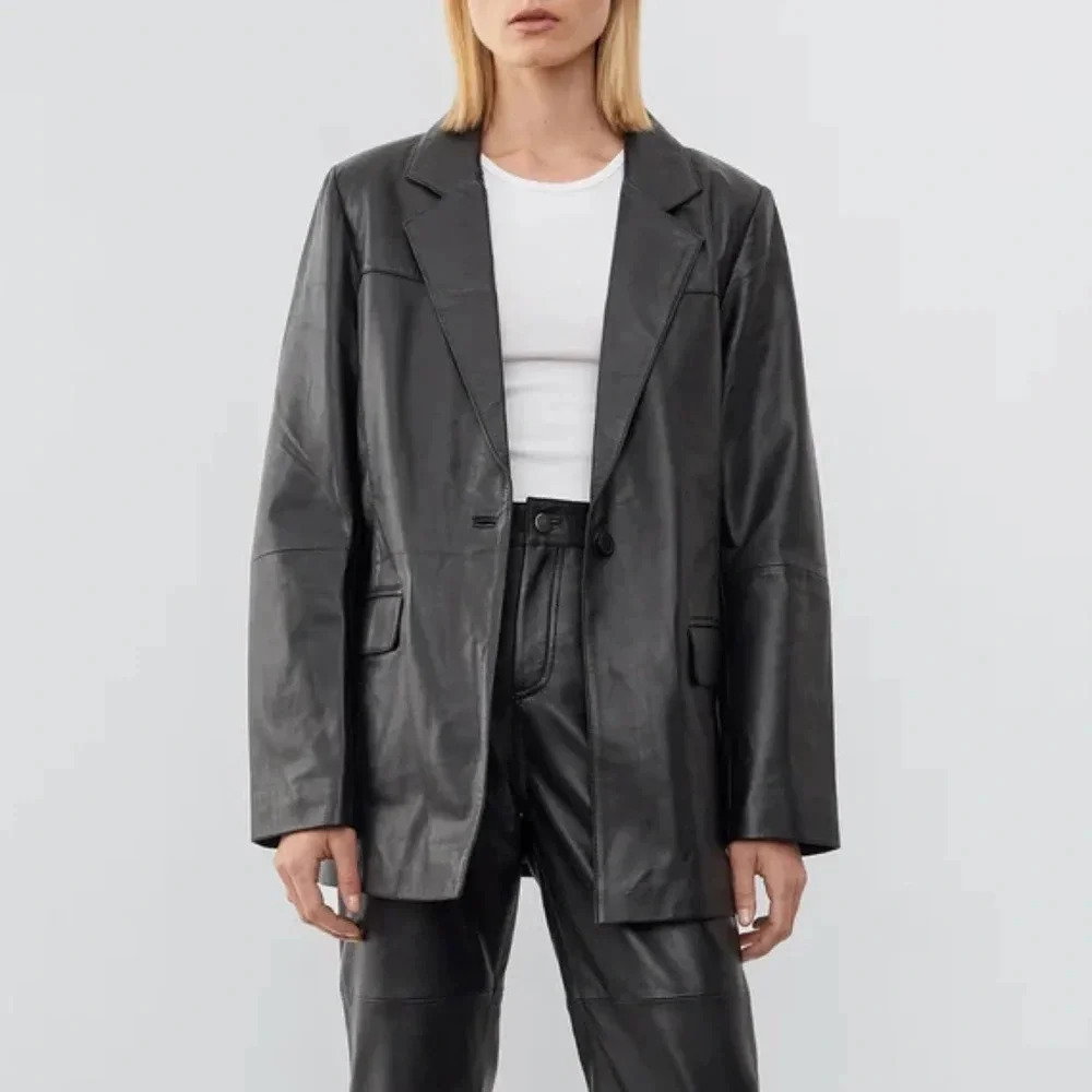 NWT Deadwood Brooke Leather Blazer Jacket Black Medium